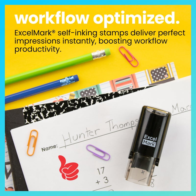 ExcelMark Round Teacher Stamp - Thumbs UP (Solid) - RED Ink - Image 2